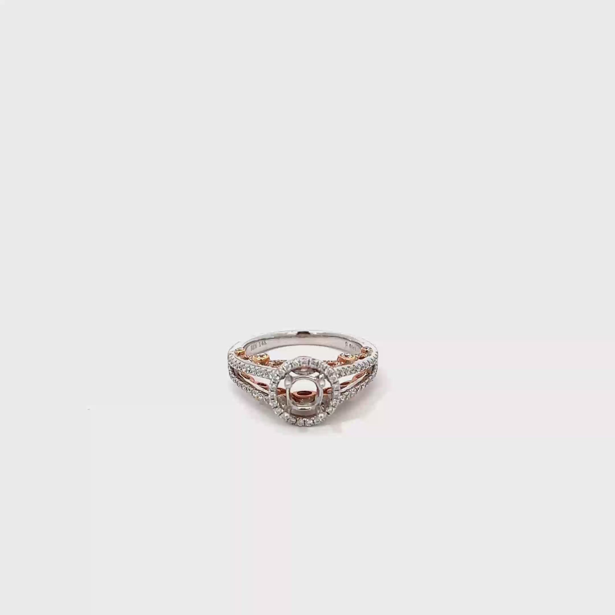14K White and Rose Gold Accented Under Bezel Open Shank With Halo