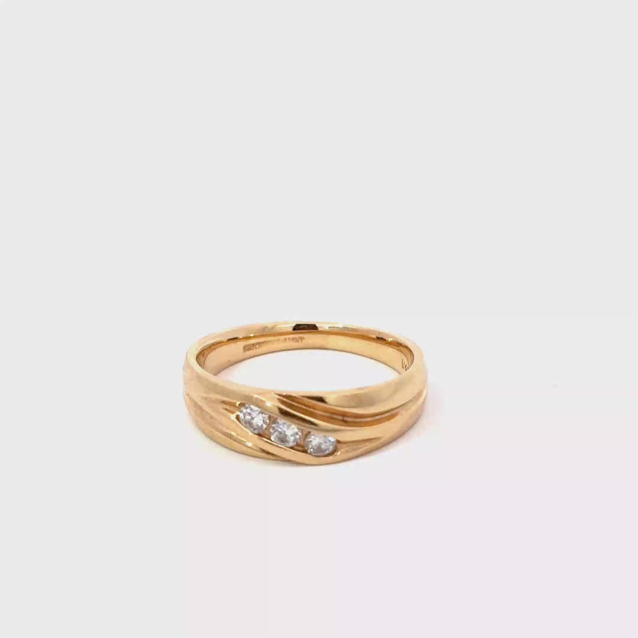 14K Yellow Gold Gents Wedding Band with Diagonal Channel Set Diamonds