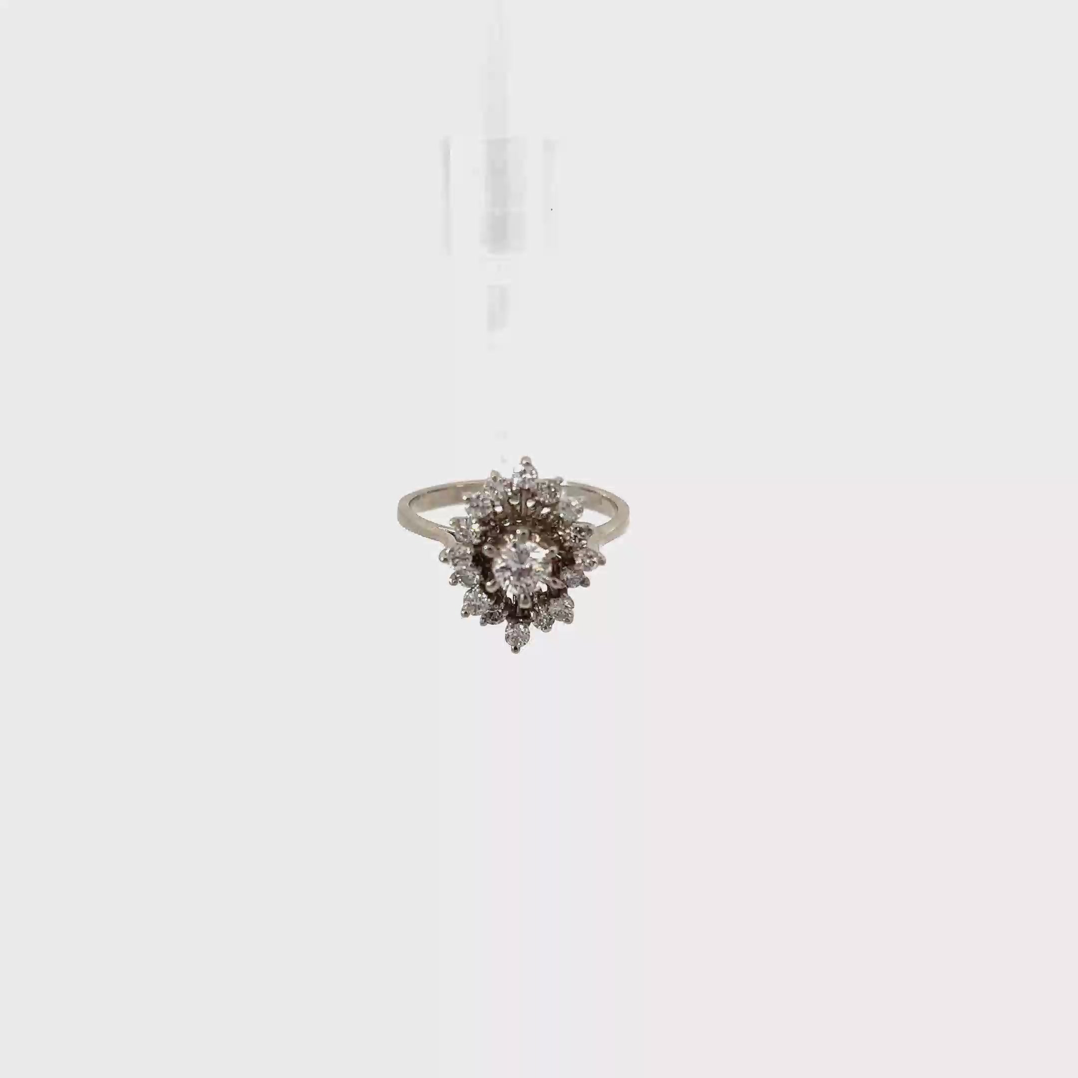 14K White Gold Oval Shaped Diamond Cocktail Ring