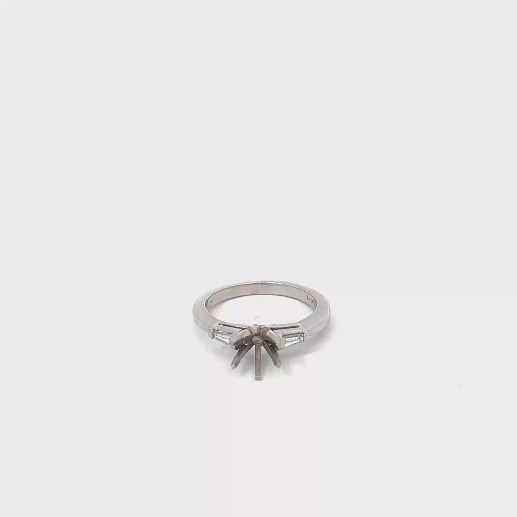 Platinum and Two Tapered Baguette Engagement Ring