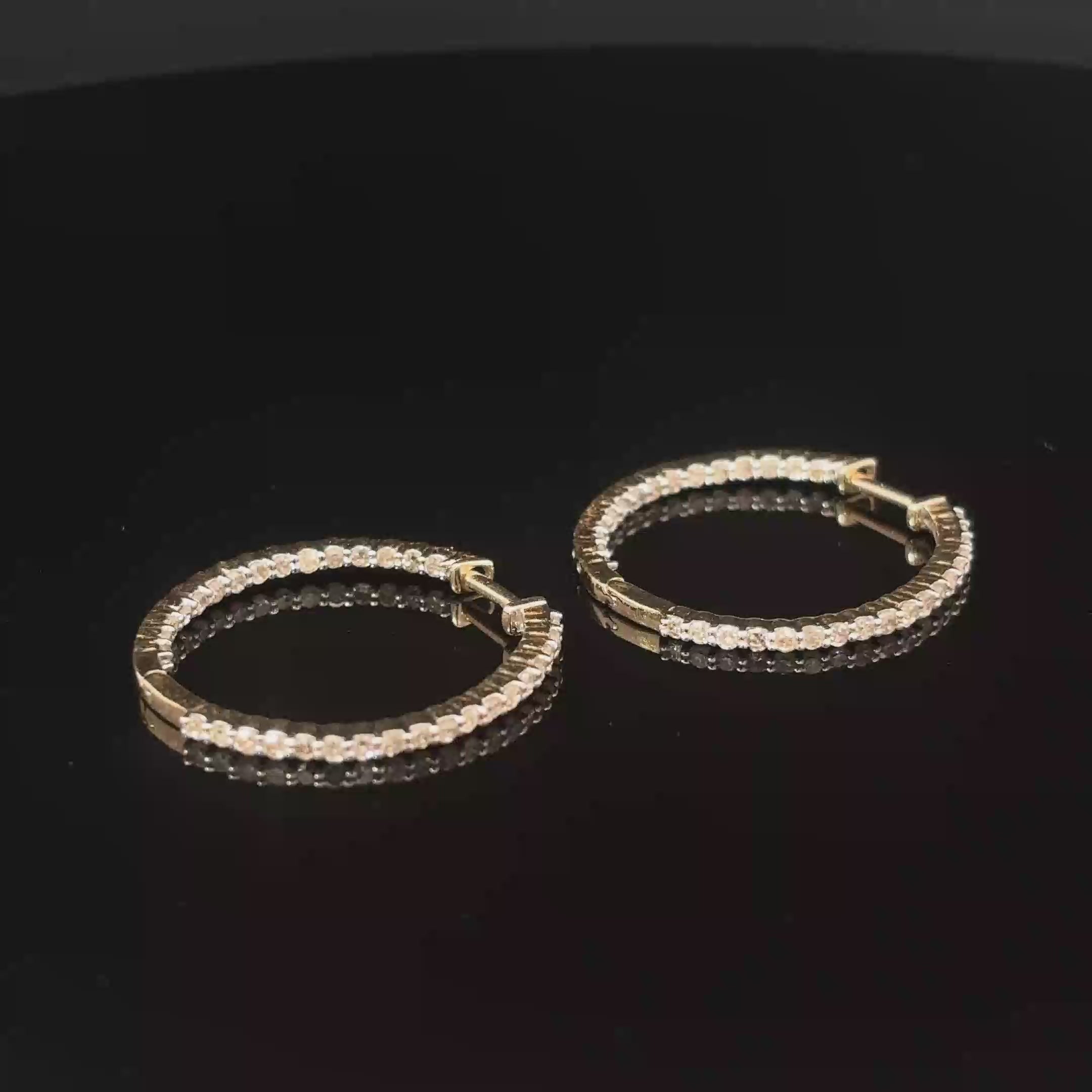 14K Yellow Gold In Out Diamond Hoops with Shared Prongs