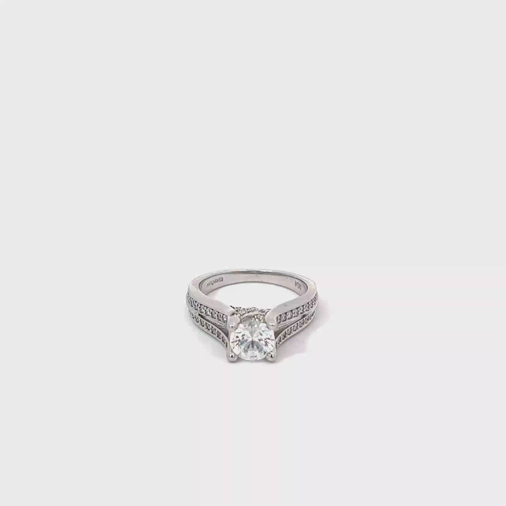 14K White Gold Split Shank Mounting with Raised 4 Prong Setting with X Style Head