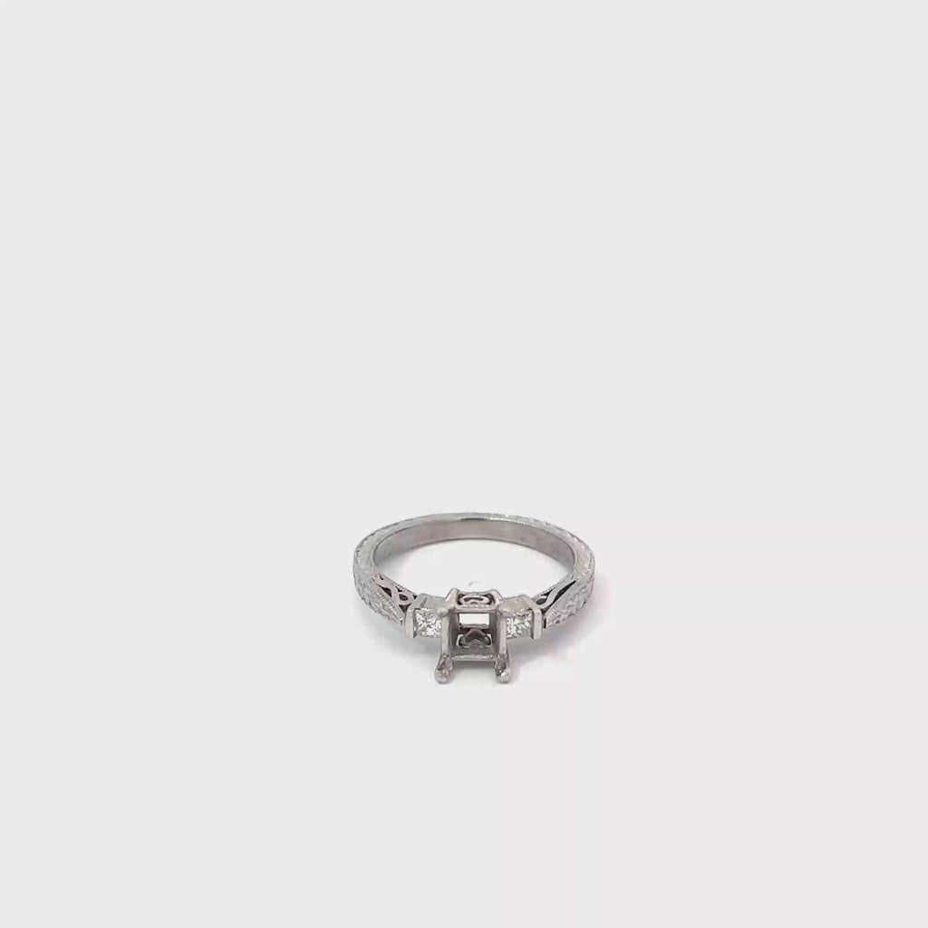 Platinum Solitaire Engagement Ring with 2 Princess Cut Diamonds