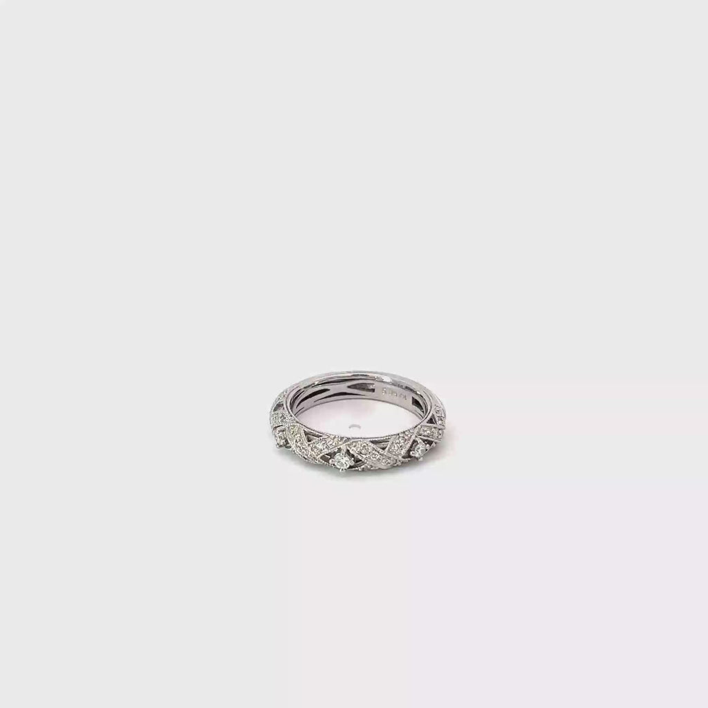 14K White Gold Open X Pave Band