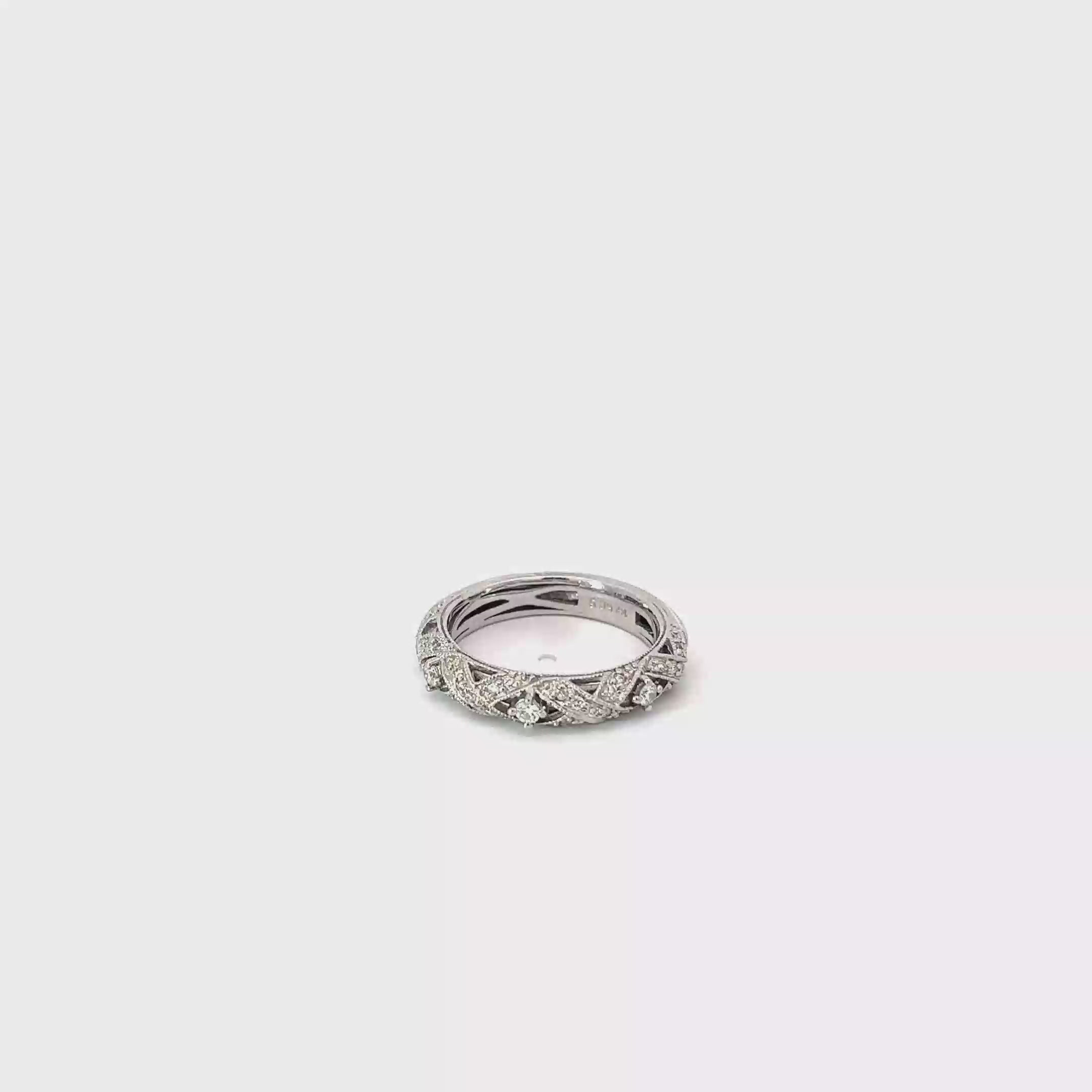 14K White Gold Open X Pave Band