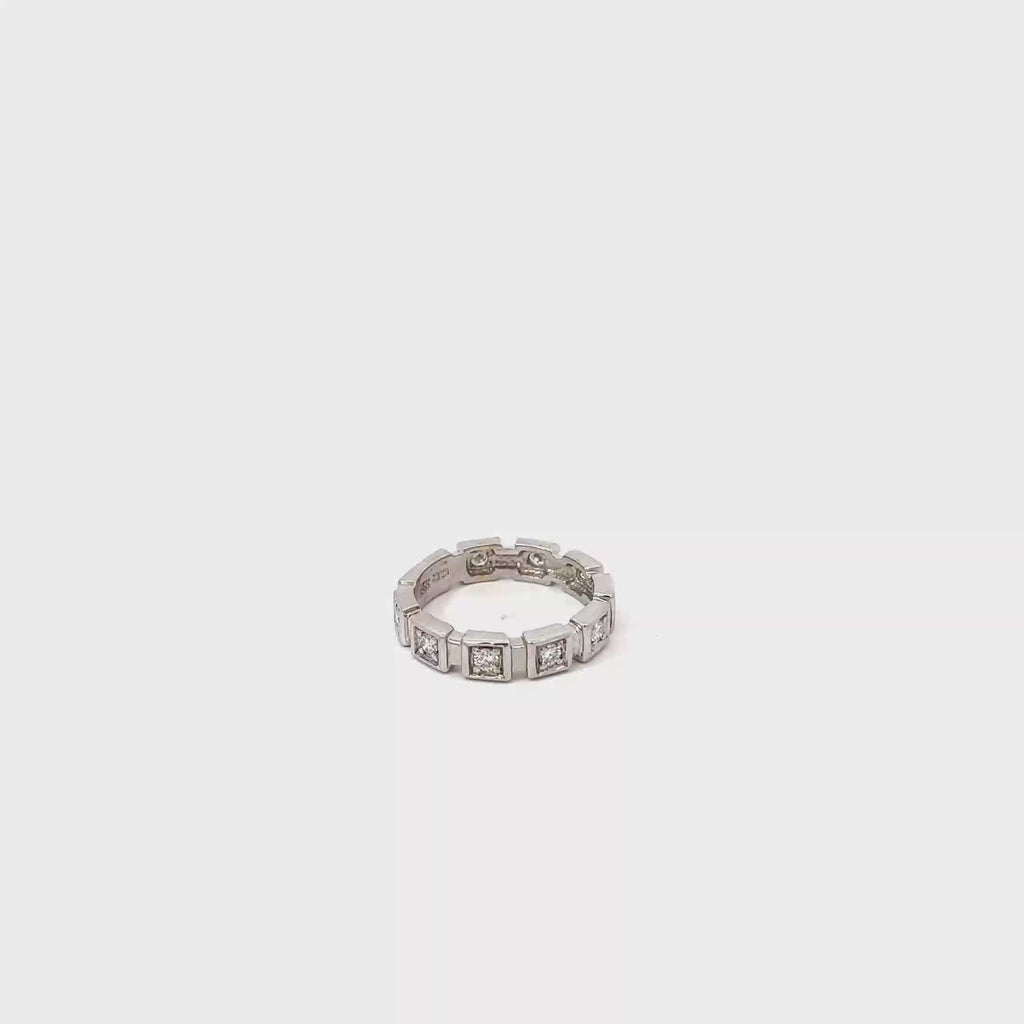14K White Gold 4mm Wide Wedding Band with 9 Round Diamonds in Square Settings