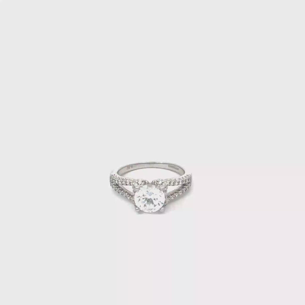 14K White Gold Engagement Ring with Split Diamond Band