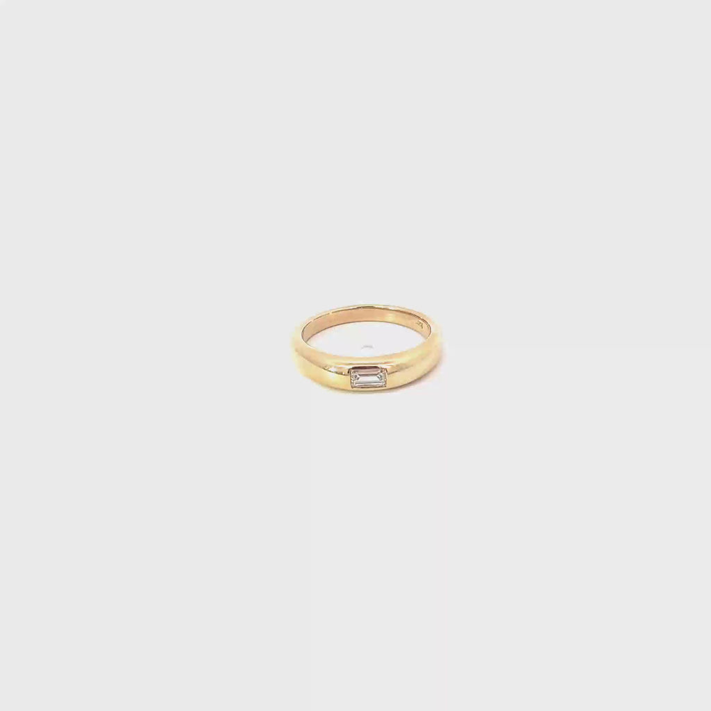 14K Yellow Gold Burnished Baguette Diamond Band With a Tapered Shank