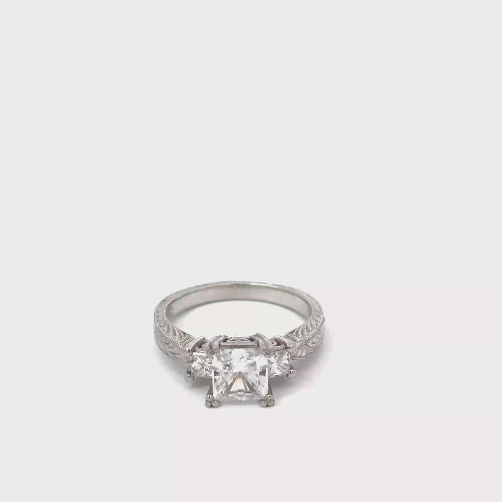 Platinum Solitaire Engagement Ring with 2 Princess Cut Diamonds