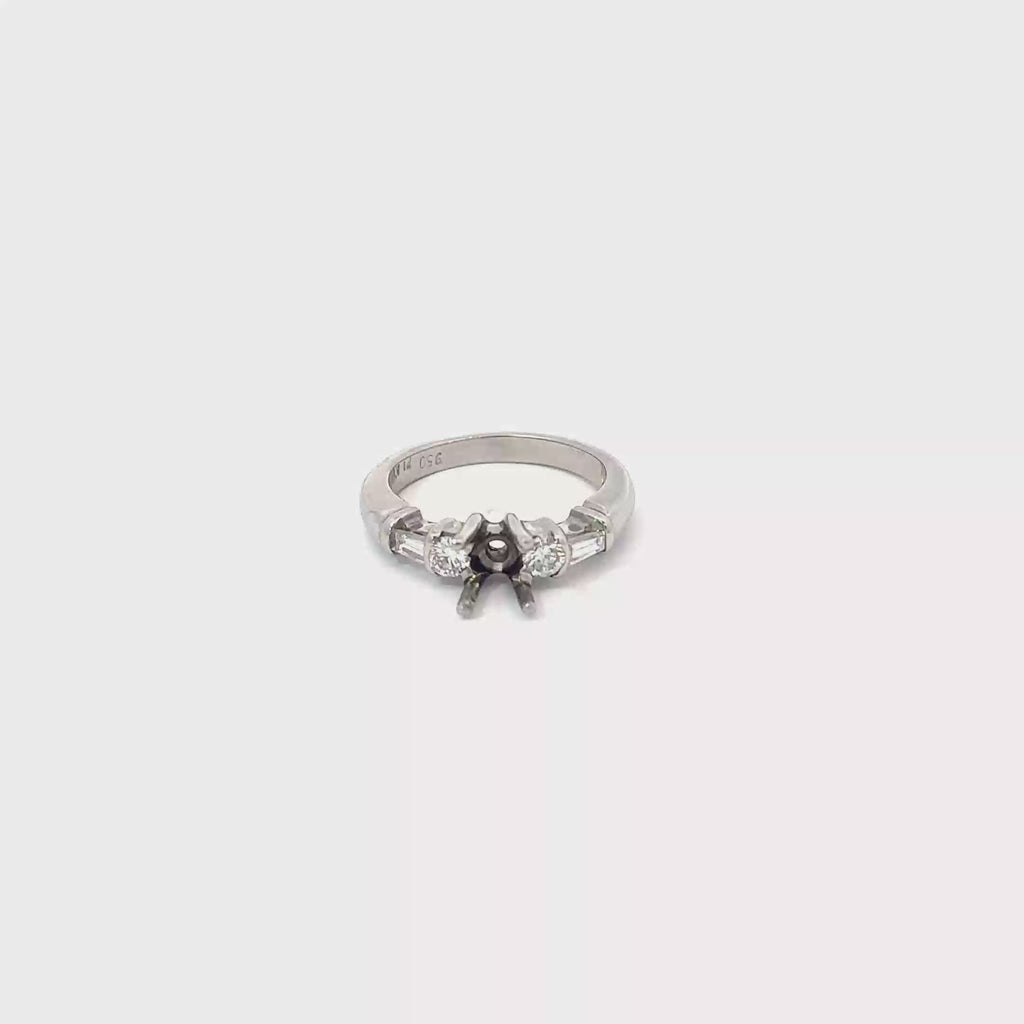 Platinum Diamond Engagement Ring with Two Round and Two Tapered Baguette Diamonds