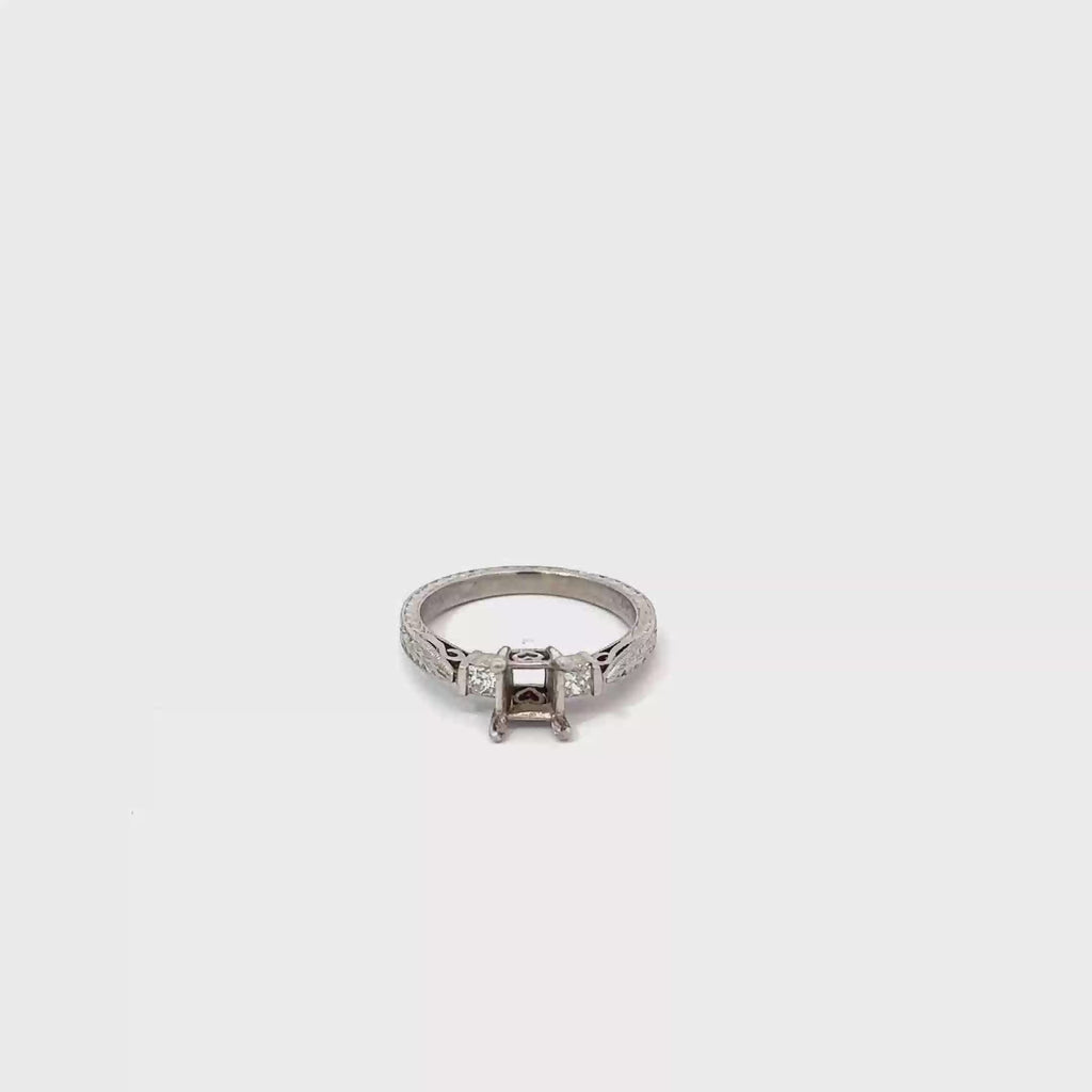 Platinum Solitaire Engagement Ring with 2 Princess Cut Diamonds