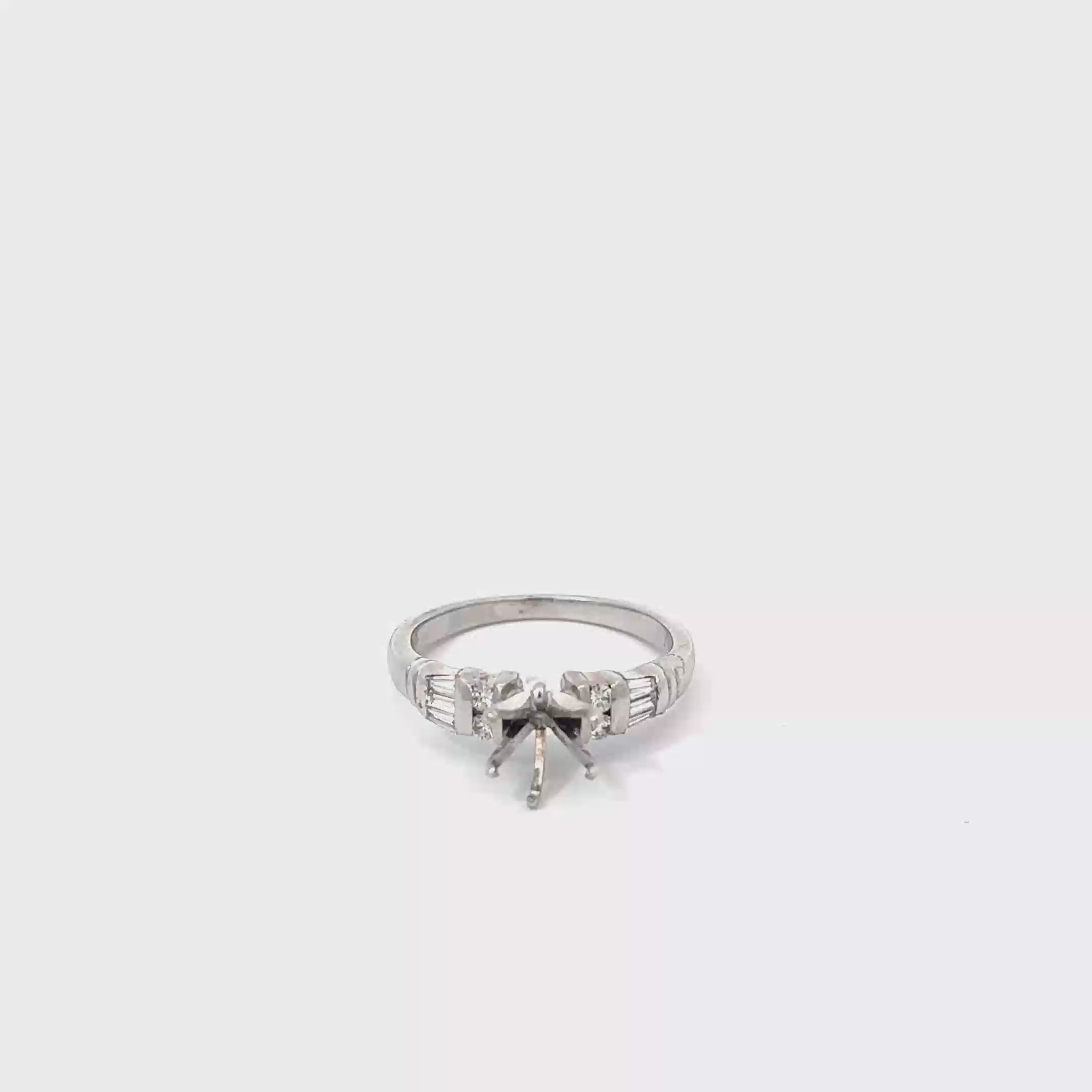 14K White Gold Semi Mount with Round and Tapered Baguette Channel Set Diamonds