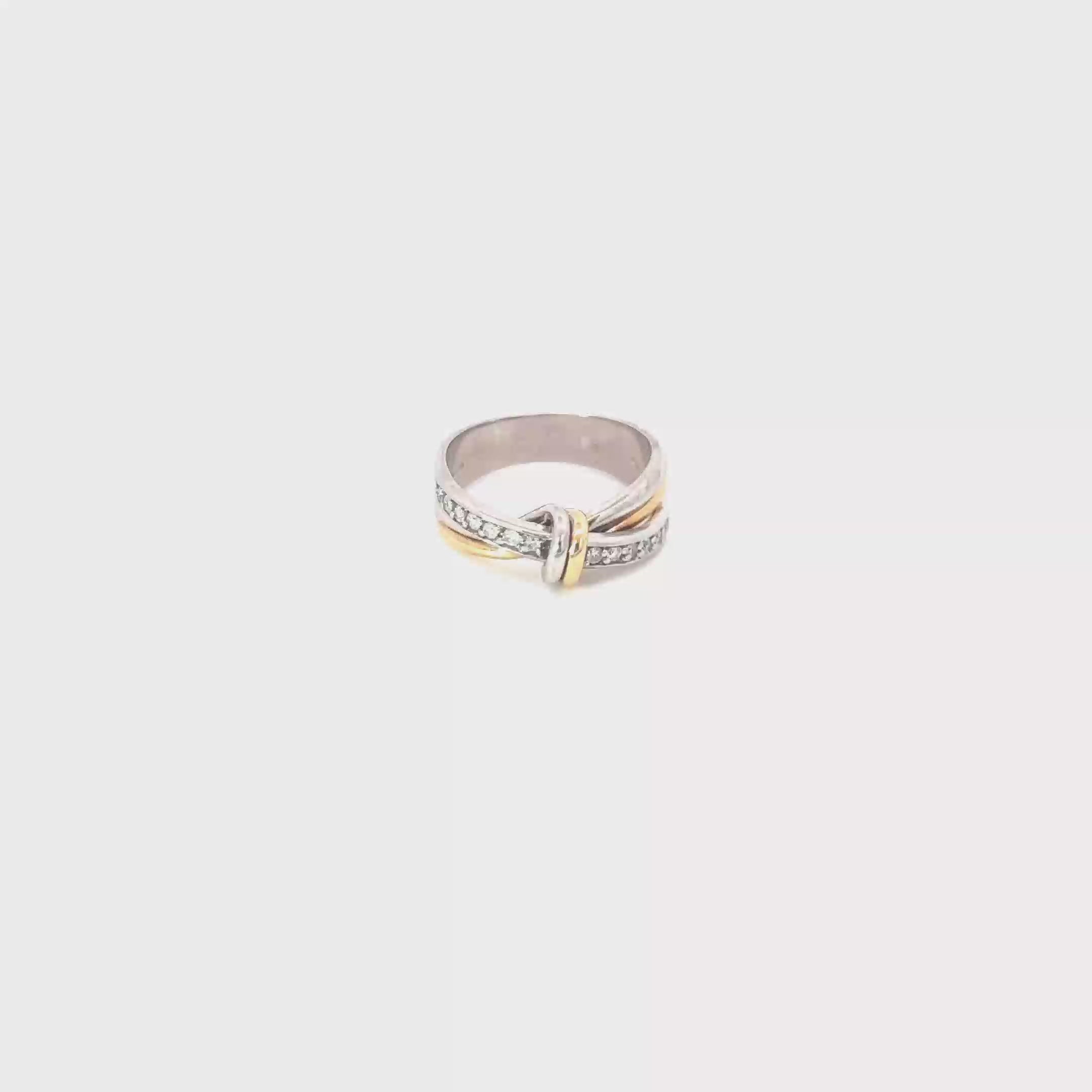 14K White Gold and Diamond Love Knot Band with Yellow Accents