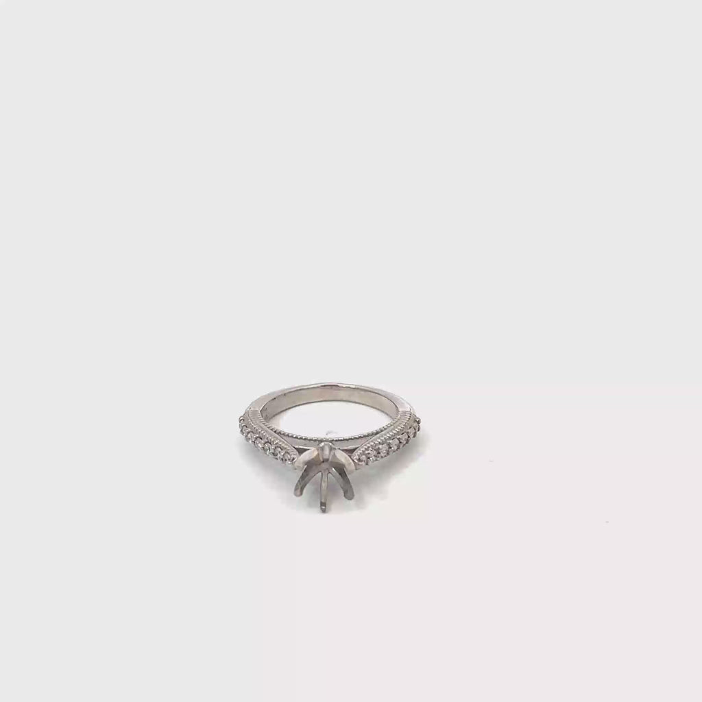 14K White Gold Solitaire Steeple Mounting with Shared Prongs and a Bead Design