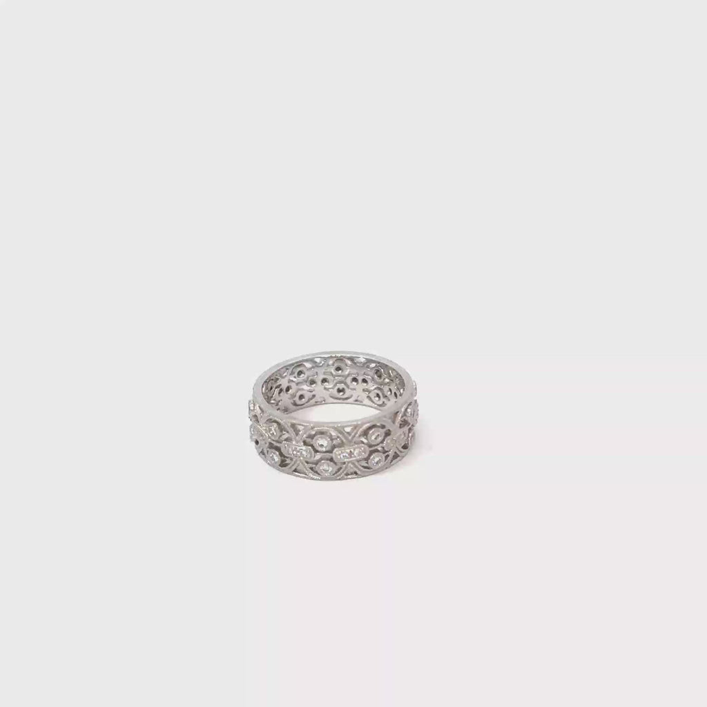 18K White Gold Pave Diamond 8 mm Wide Eternity Band