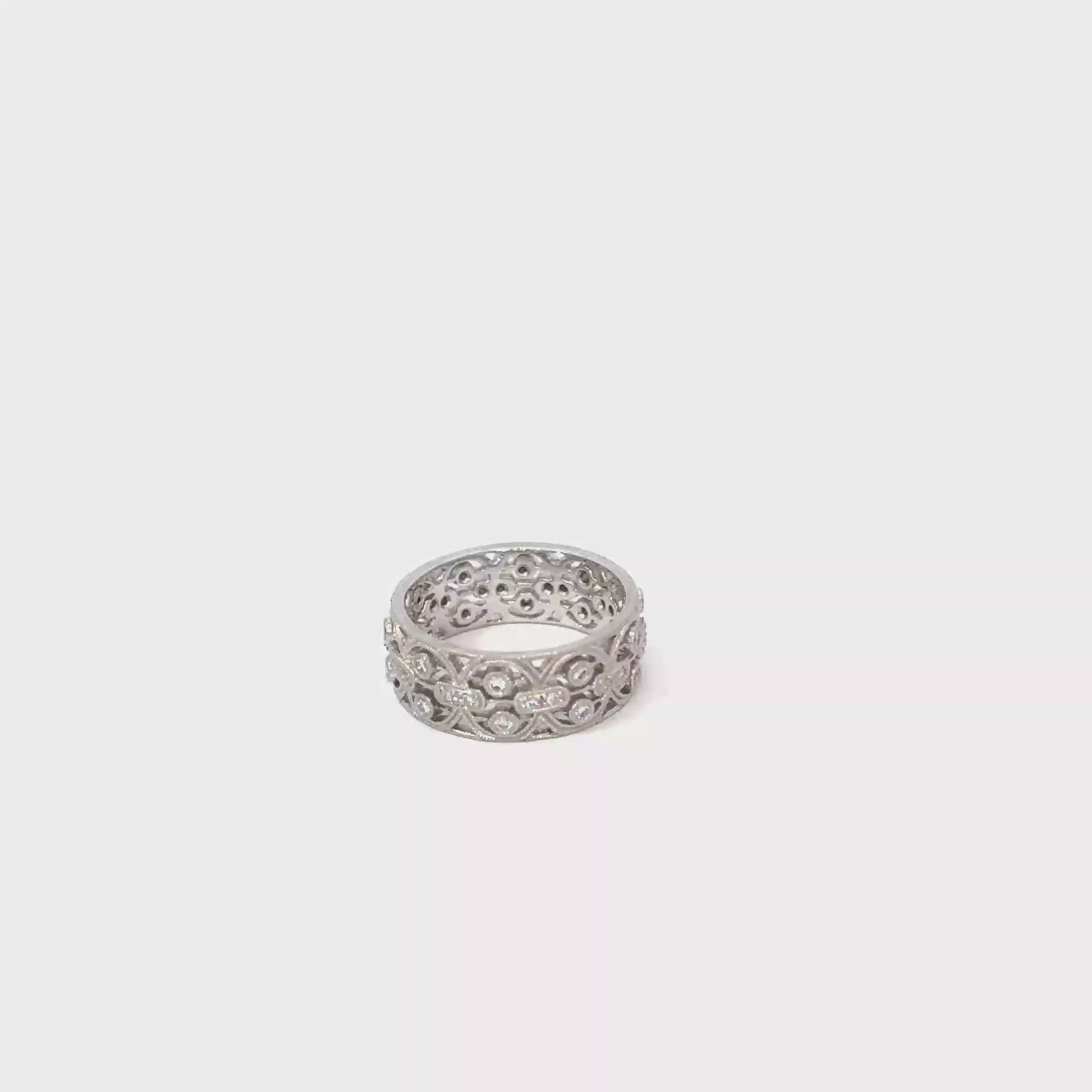 18K White Gold Pave Diamond 8 mm Wide Eternity Band