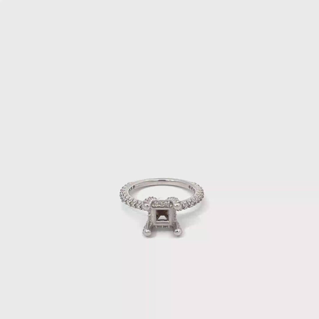 14K White Gold Diamond Engagement Ring with a Hidden Halo and Diamond Encrusted Prongs and Shank