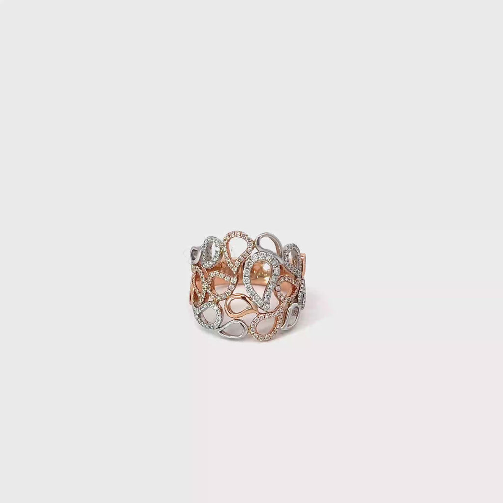 14K White and Rose Gold Teardrop Design Wide Band Ring