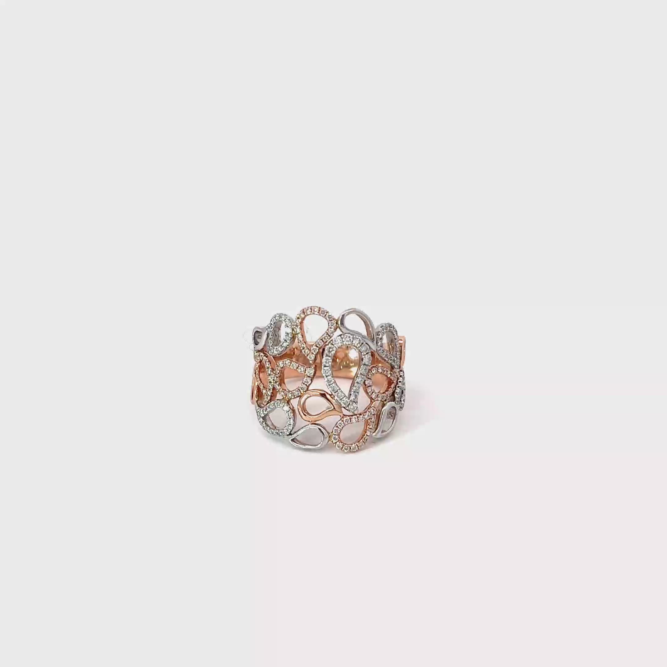 14K White and Rose Gold Teardrop Design Wide Band Ring