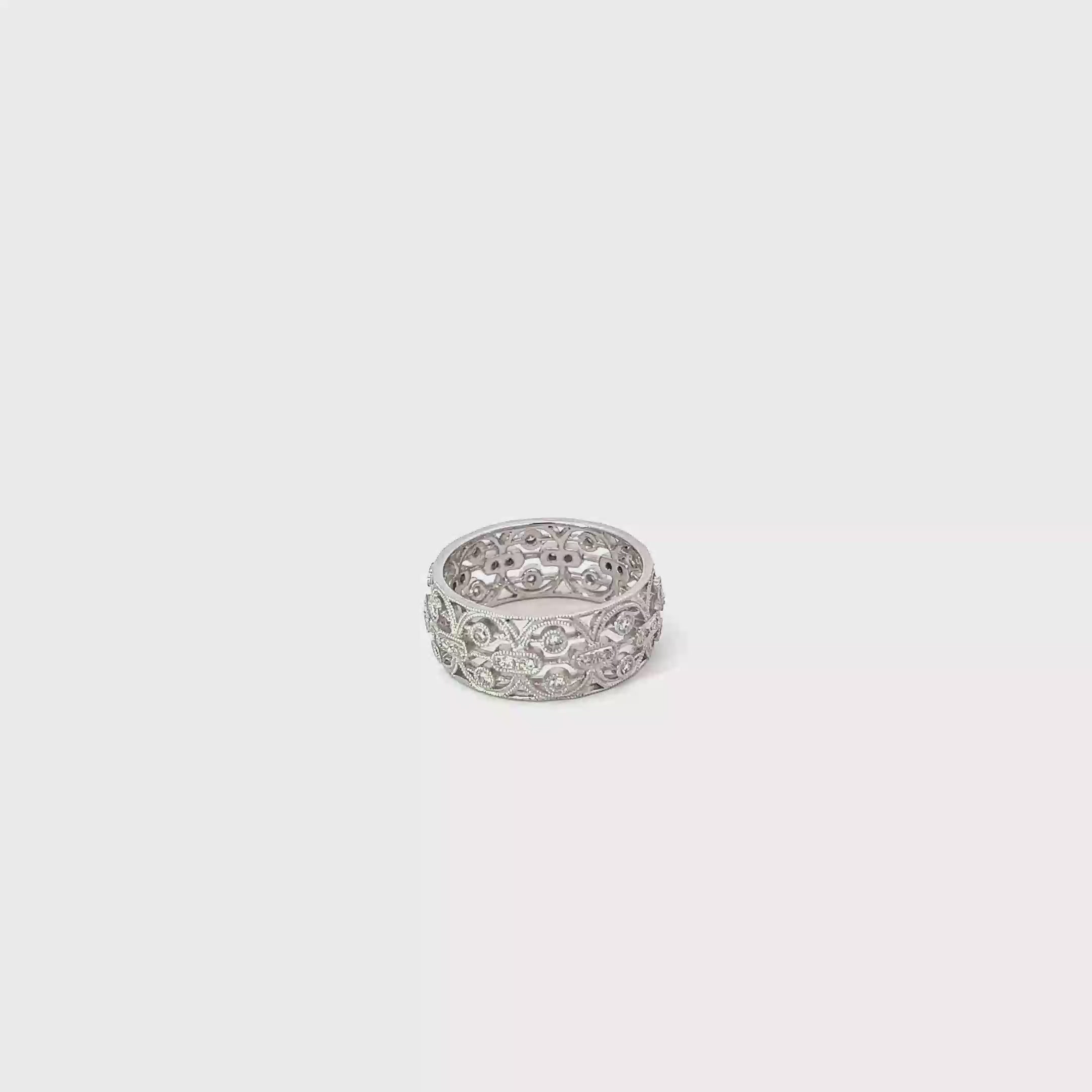 18K White Gold Pave Diamond 8 mm Wide Eternity Band