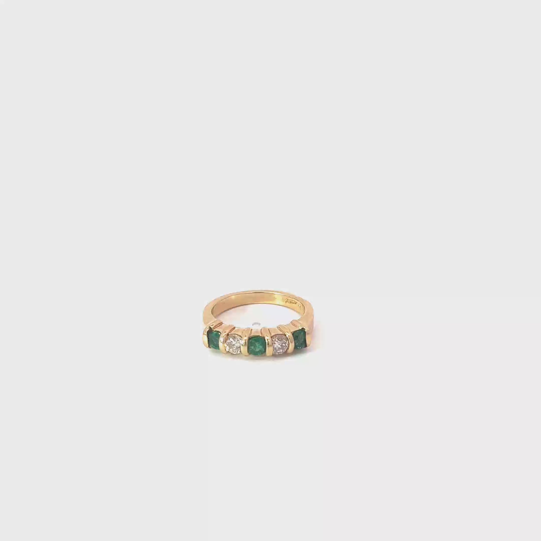 14K Yellow Gold Emerald and Diamond Wedding Band