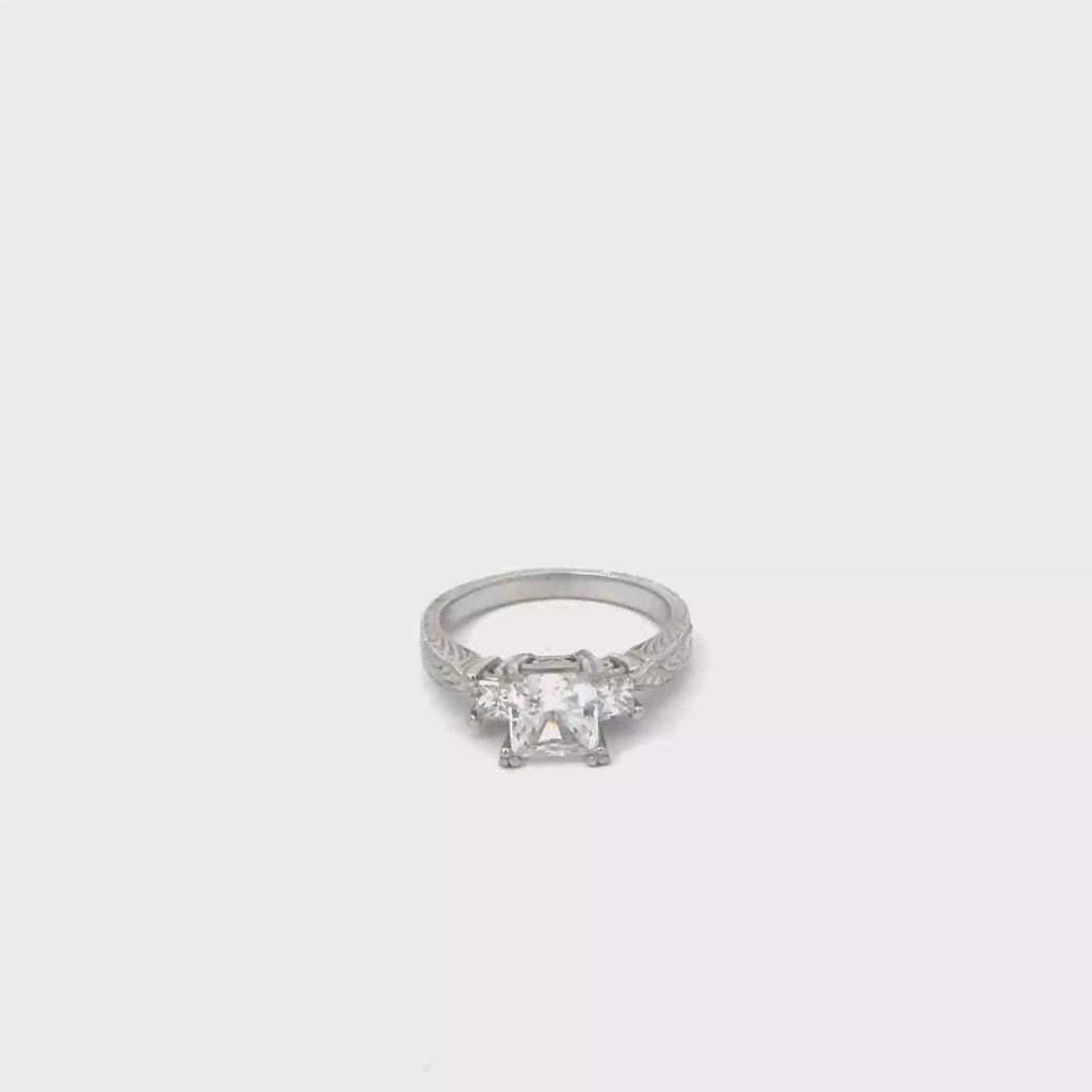 Platinum Solitaire Engagement Ring with 2 Princess Cut Diamonds