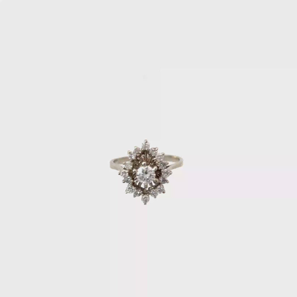 14K White Gold Oval Shaped Diamond Cocktail Ring