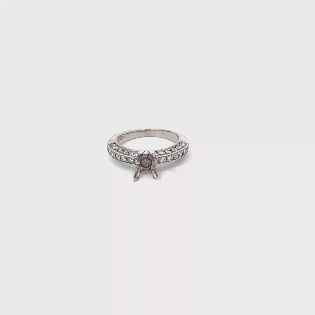14K White Gold 3 Sided Pave Engagement Ring