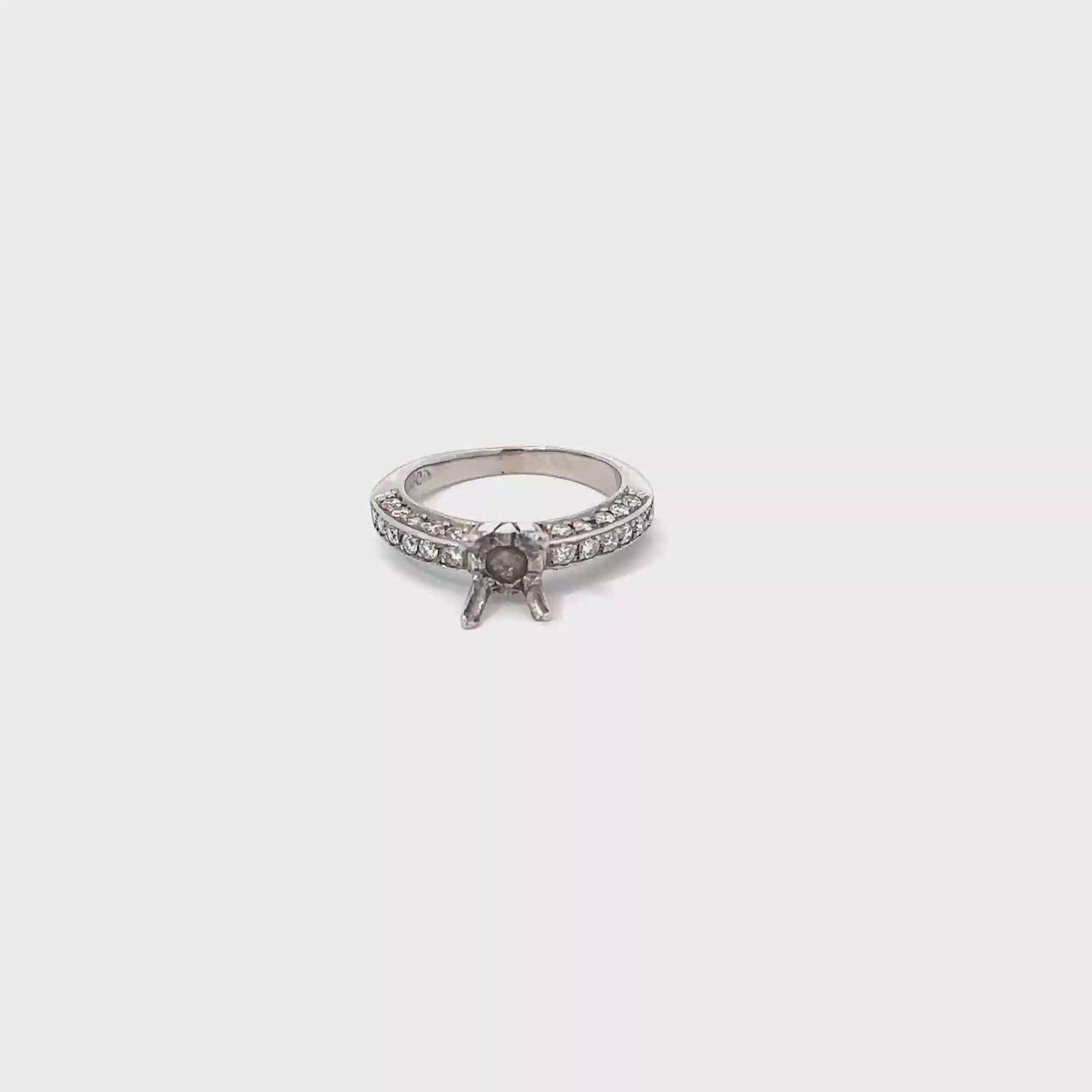 14K White Gold 3 Sided Pave Engagement Ring