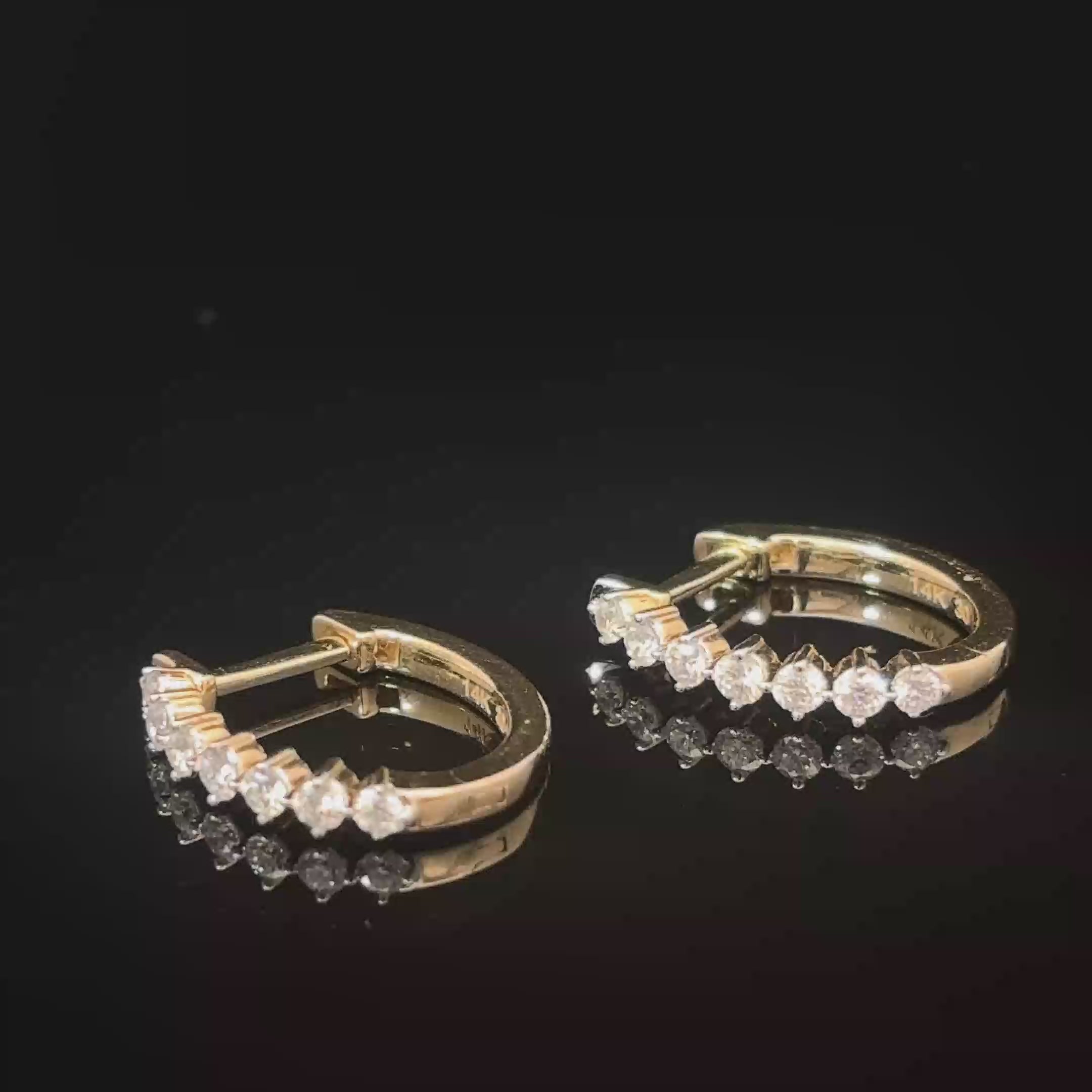 14K Yellow Gold Shared Prong Diamond Huggy Earrings