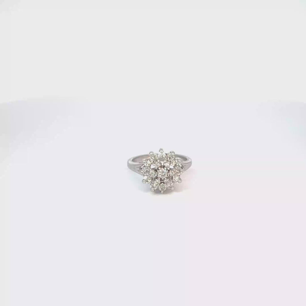 14K White Gold Round Diamond Cocktail Ring with Single Cut Diamonds