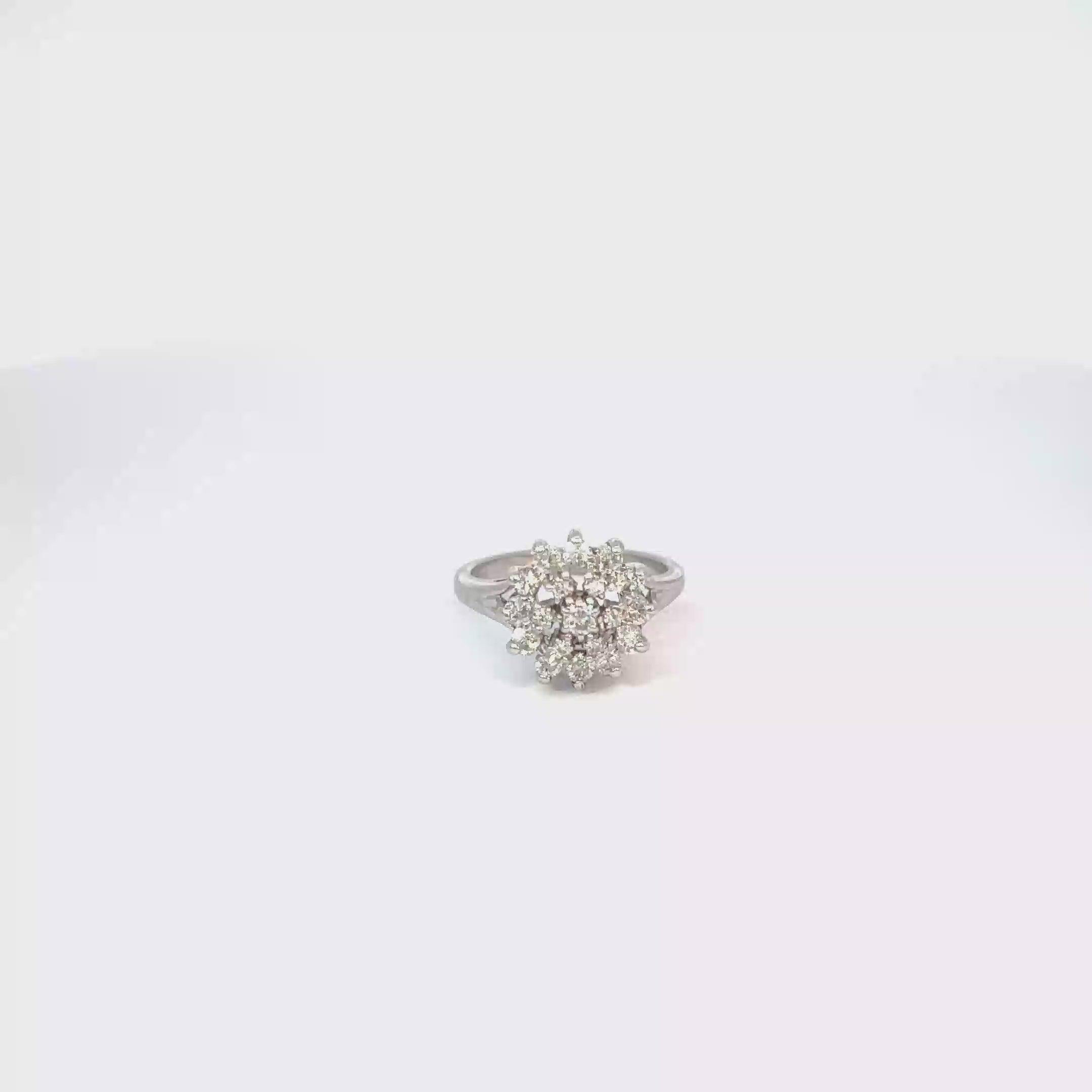 14K White Gold Round Diamond Cocktail Ring with Single Cut Diamonds