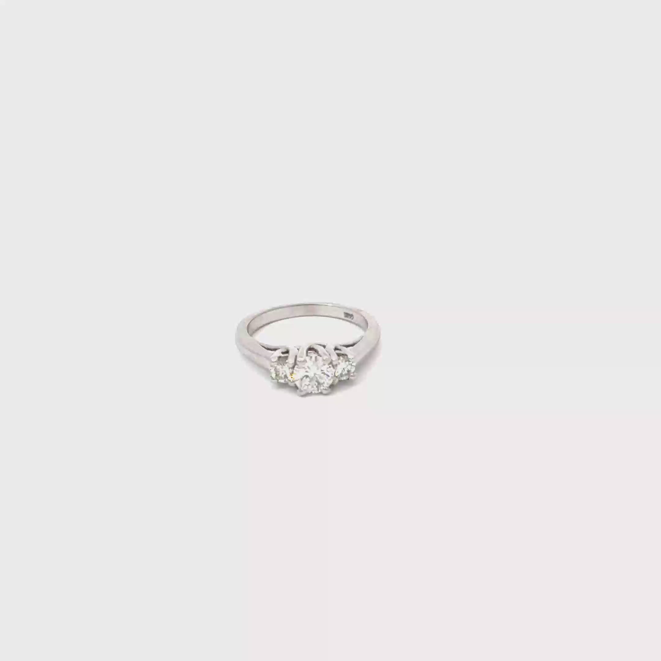14K White Gold 3 Stone Diamond Engagement Ring